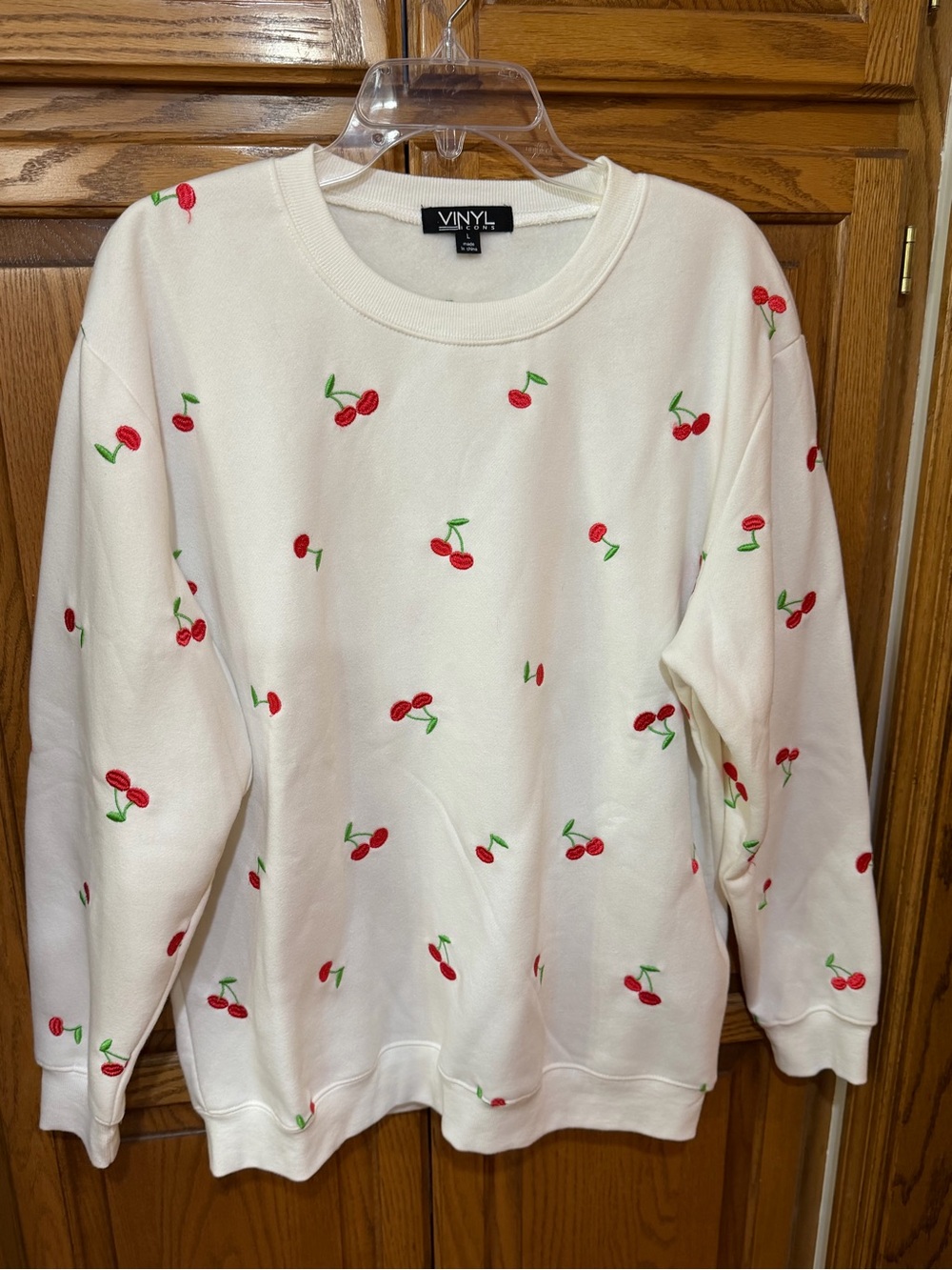 White Vinyl Icons Brand Cherry-Print Crewneck Sweatershirt